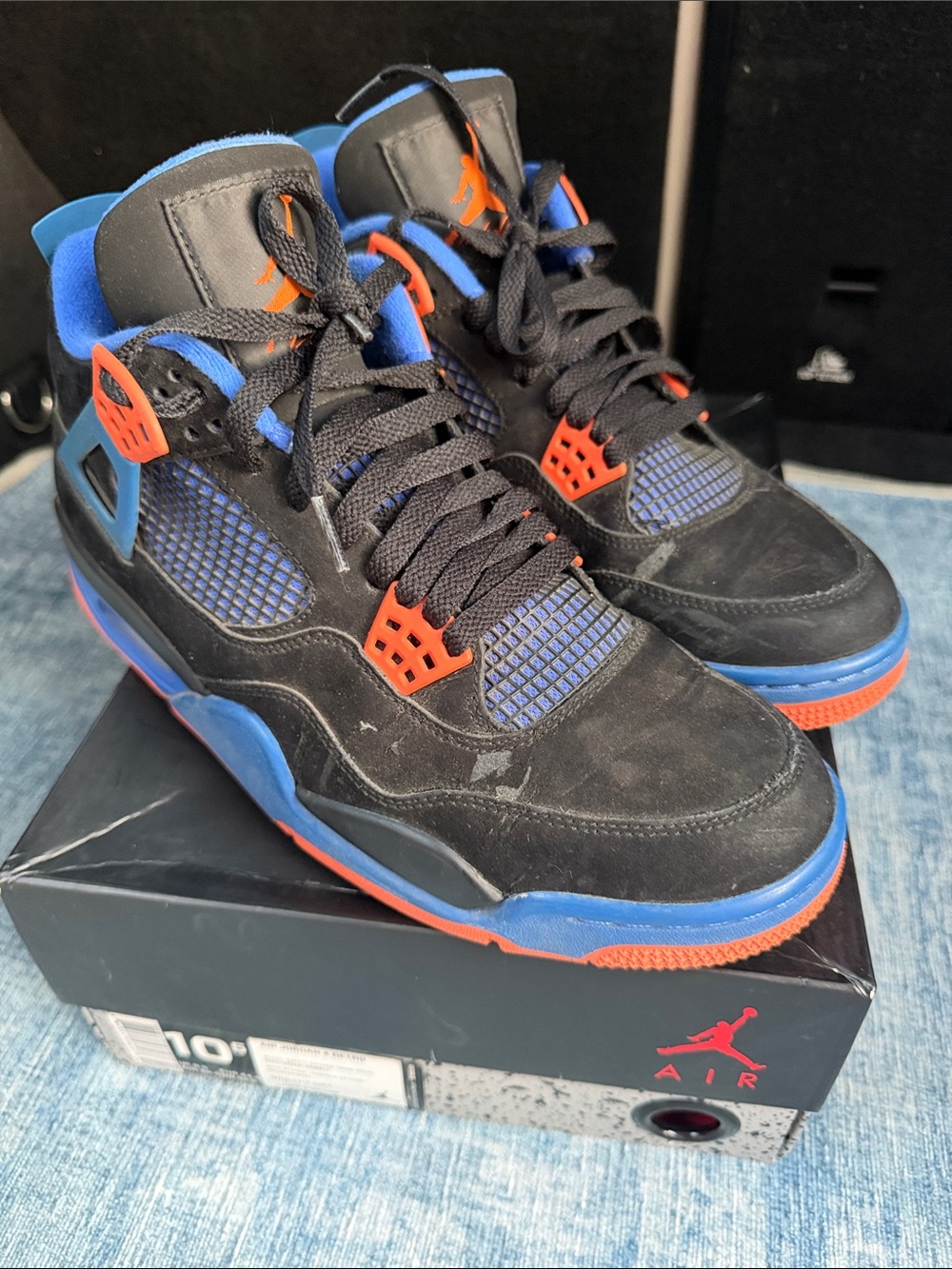 Jordan Men's Sneakers in Black with Blue and Orange Accents